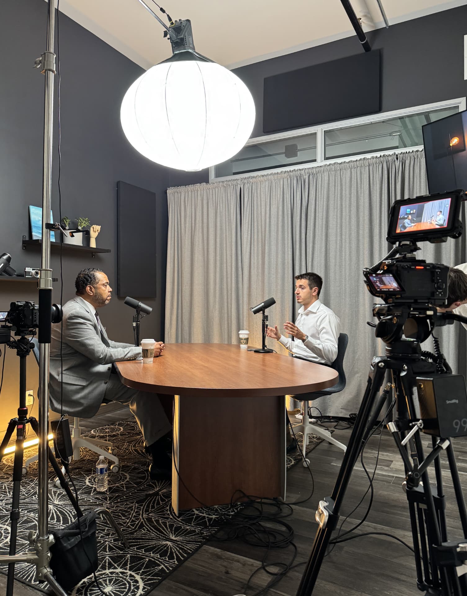 Sit-down interview on set